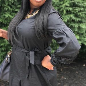 Black shift dress with crochet sleeve